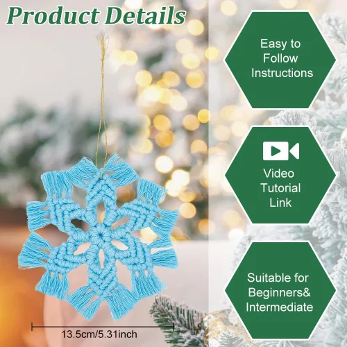 Miniatura 3 de INFUNLY Juego de 4 kits DIY de copo de nieve de macramé Adornos de ornamento de macramé floral bohemio para Navidad Colgante de pared de copo
