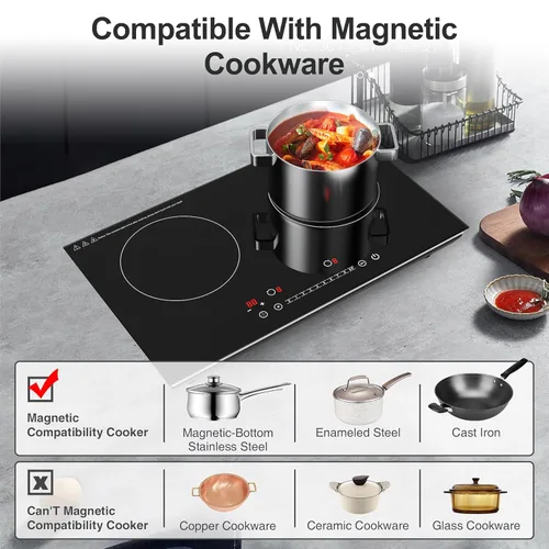 Miniatura 4 de VBGK Cocina de doble inducción,Cocina de inducción de 4000 W 2 quemadores,Placa caliente de 110 V quemador eléctrico Placa de cocción de inducción