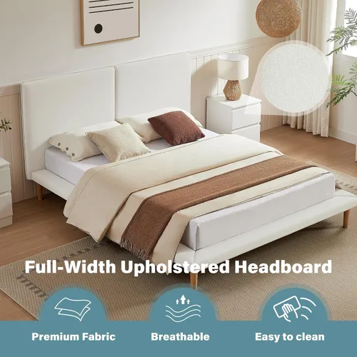 Miniatura 5 de VELOCAVA Base de cama de plataforma tamaño Queen con rieles laterales de 5.9 pulgadas de ancho, cama tapizada beige con cabecero, estilo escandinavo