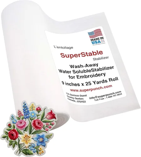 Miniatura 12 de Superpunch Wash Away - Estabilizador de bordado soluble en agua, rollo de 9 pulgadas x 10 yardas, película transparente para bordado a máquina