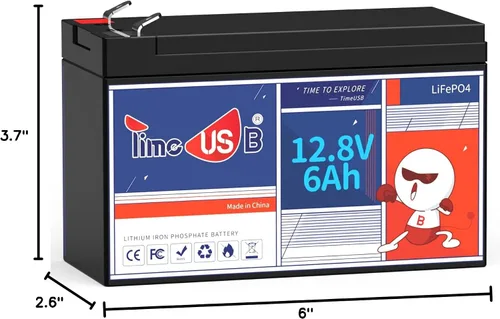 Miniatura 8 de Timeusb Batería de litio LiFePO4 de 12V 6Ah, recargable con más de 2000 ciclos, baja autodescarga y peso ligero, perfecta para autocaravanas