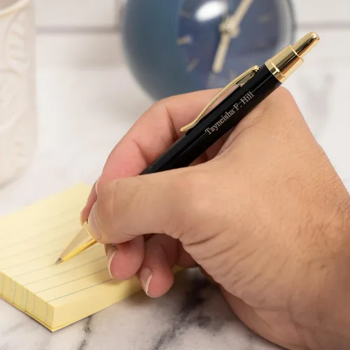 Miniatura 2 de Dayspring Pens, Monroe - Bolígrafo negro, grabado personalizado con detalles de oro de 18 quilates, acción de clic, tinta negra de punta media