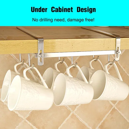 Miniatura 2 de Soporte para tazas debajo del gabinete para base de gabinete de 1.18 a 1.96 pulgadas de grosor, 9 ganchos, organizador de tazas de café, estante