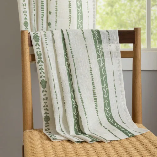 Miniatura 10 de Juego de 2 paneles de cortinas de lino bohemio, cortinas de semi privacidad para sala de estar, cortinas rústicas de campo de 54 pulgadas de largo