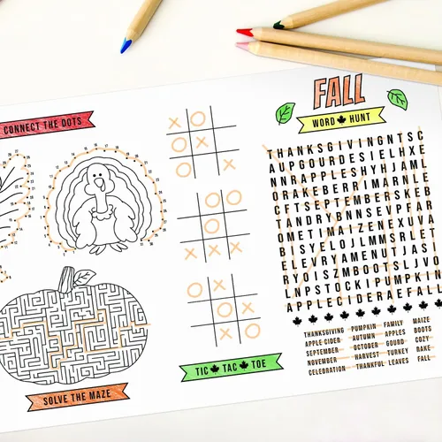 Miniatura 3 de Manteles individuales de actividades para colorear de Acción de Gracias, 12 hojas para colorear de Feliz otoño, 11 x 17 pulgadas, papel de dibujo