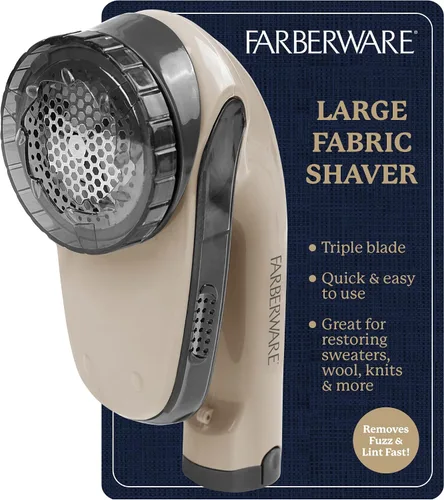 Farberware - Afeitadora de tela grande para quitar pelusas, funciona con pilas, con cuchillas triples para ropa, afeitadora de suéter para quitar