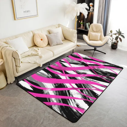 Feelyou Alfombra de sala de estar, 3 x 5 pies, diseño geométrico para niños, diseño moderno a rayas, para interiores, antideslizante, con diseño