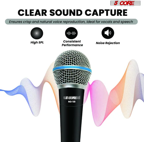 Miniatura 8 de 5 CORE Micrófono cardioide dinámico para canto de karaoke Micrófono profesional con cable XLR para escenario y estudio con imán de neodimio - ND 58