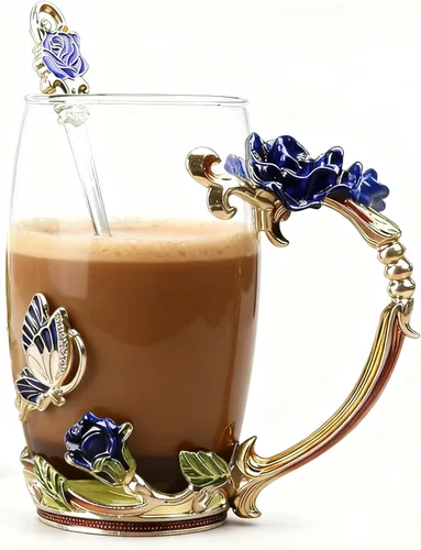 Miniatura 10 de Taza de té de cristal con cuchara y flores, regalo ideal para mujeres, especialmente mamá, en el día de San Valentín, Navidad, cumpleaños, taza