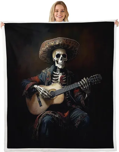 Miniatura 16 de Cowboy Boots Blanket Bohemia Musical Guitar Throw Blanket for Kids Western Rustic Cowgirl Super Soft Wrinkle Sherpa Blanket Music Notes Print 40x50