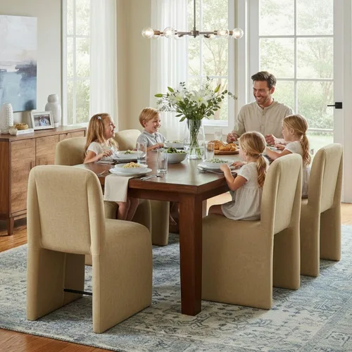 Miniatura 19 de Hyfirm Juego de 2 sillas de comedor tapizadas negras, sillas escandinavas Parsons sin brazos de tela Boucle con cojín de asiento de felpa
