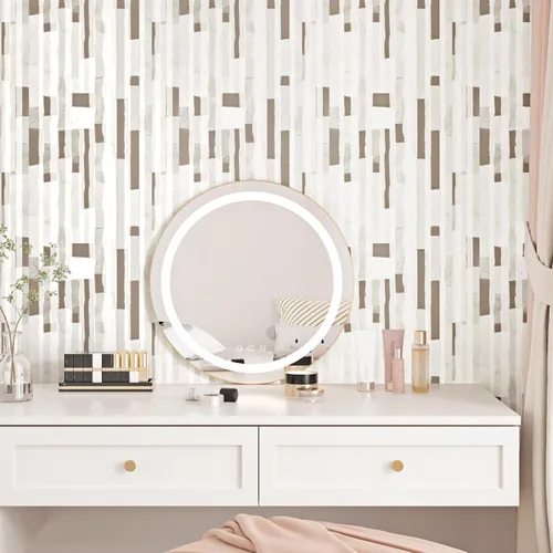 Miniatura 7 de Papel tapiz geométrico, color beige, marrón y blanco, papel tapiz para despegar y pegar, papel de contacto con rayas geométricas, papel de pared
