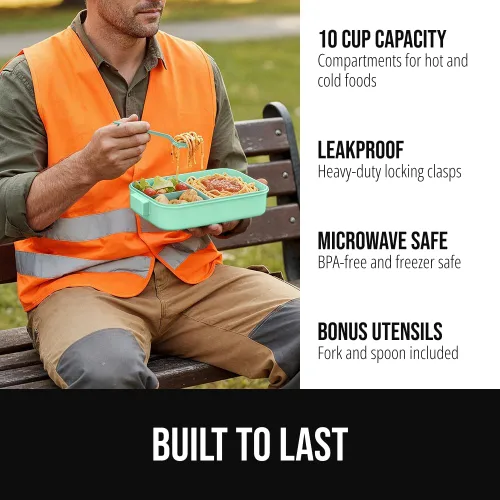 Miniatura 2 de GORILLA GRIP Lonchera Bento a prueba de fugas sin BPA para mujeres, hombres, niños, estilo de 2 niveles, con asa fácil de transportar, apta