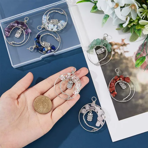 Miniatura 3 de SUPERFINDINGS Dijes colgantes de aleación, colgante de árbol de la vida, alambre de cobre, colgante de cuentas de piedras preciosas de cristal