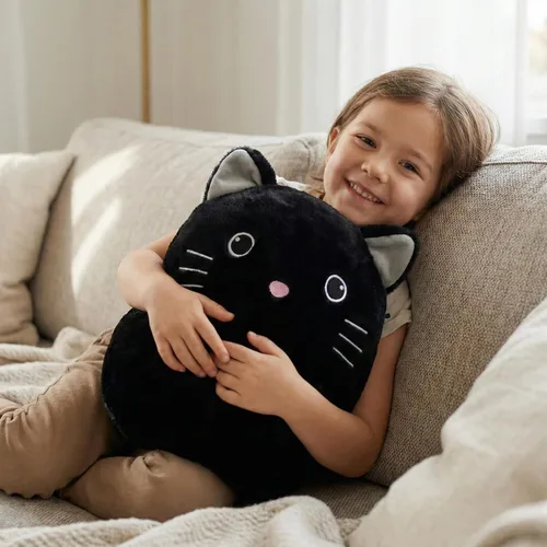 Miniatura 3 de WEIGEDU Gatito negro de peluche con ojos bordados para niño y niña, decoración de Halloween, cojín de almohada, sofá, regalos de inauguración