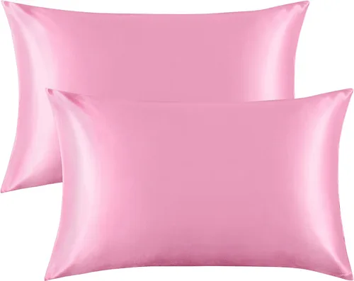 FLXXIE Paquete de 2 fundas de almohada de satén para piel y cabello, 14 x 20 pulgadas, fundas de almohada de viaje suaves y sedosas para niños y Rosa