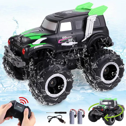 Coches de control remoto anfibios, 1/20 Stunt RC Rock Crawler Monster Truck Toy con dos baterías recargables alternativas, vehículos todoterreno 4WD