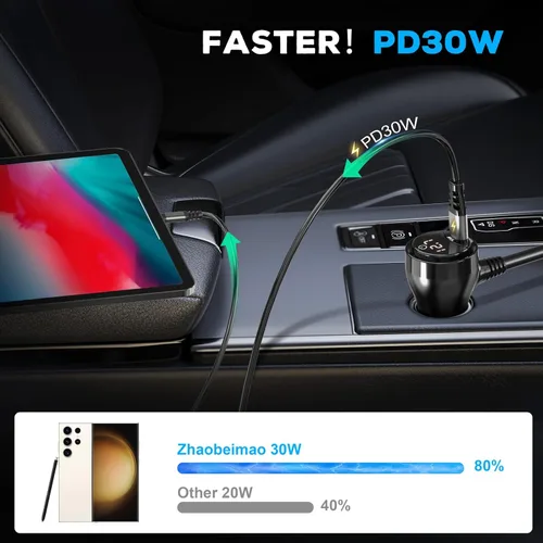 Miniatura 3 de Cargador de coche divisor de encendedor de cigarrillos, 300 W, 4 enchufes, adaptador de 12 V con doble PD 36 W y QC3.0 USB C multipuerto