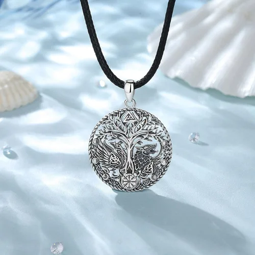 Miniatura 3 de Vito Collares vikingos de plata de ley 925 para mujeres y hombres, árbol nórdico de la vida, Odín, martillo de Thor, lobo, dragón, cuervo, caballo