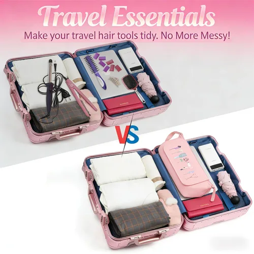 Miniatura 6 de Bolsa de viaje para herramientas para el cabello con alfombrilla resistente al calor, organizador de herramientas de pelo caliente 2 en 1
