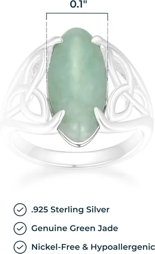Miniatura 3 de Anillo de satén de plata de ley 925 auténtica, verde jade celta o trinidad, Jade