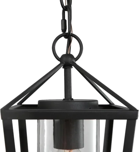 Miniatura 6 de classy leaves Lámpara colgante al aire libre para porche, luz colgante negra con vidrio transparente, moderna jaula de metal de granja, cadena