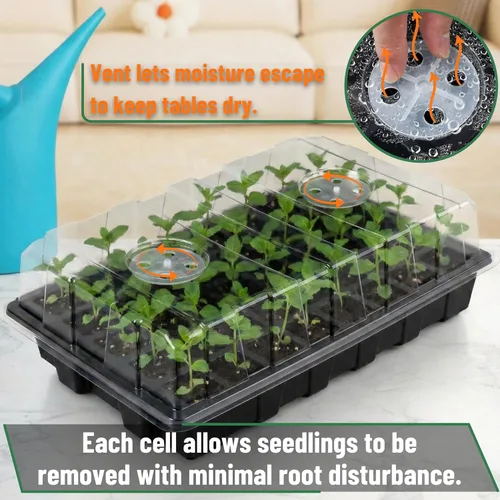 Miniatura 4 de Mr. Pen - Kits de bandejas de inicio de semillas, juego de 5, total de 200 celdas, bandejas duraderas para germinación de plantas con cúpulas