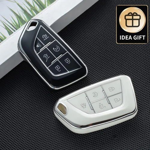 Miniatura 6 de Funda compatible con llavero Cadillac con cordón de piel, protección para llave de automóvil Cadillac ATS CT5 CT6 XT4 XT5 XTS 5/6 botones Smart