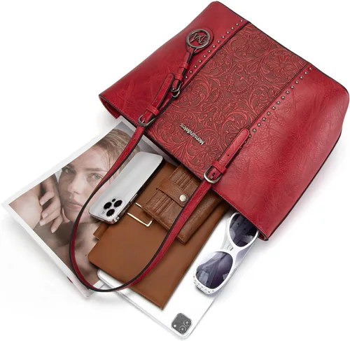 Miniatura 4 de Montana West Bolsa de mano para mujer, juego de bolso grande y bolsos de mano, colección en relieve, juego de 2 piezas
