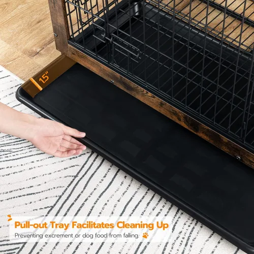 Miniatura 6 de Mueble de jaula para perros, perrera pequeña de 25.5 pulgadas para interiores, jaula de madera con bandeja extraíble, mesa auxiliar lateral que