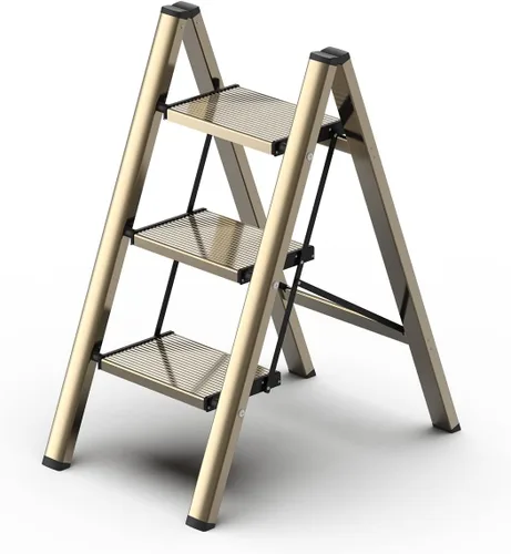 Miniatura 7 de Escalera de 2 escalones, taburete plegable de aluminio de 2 escalones con pedal antideslizante resistente y ancho, escalera portátil ligera para uso