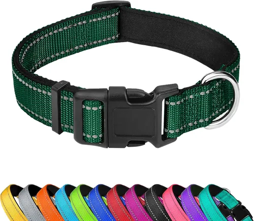 Miniatura 10 de Collar reflectante para perro, ajustable de neopreno suave acolchado de nailon para mascotas con hebilla para perros extra grandes, verde azulado