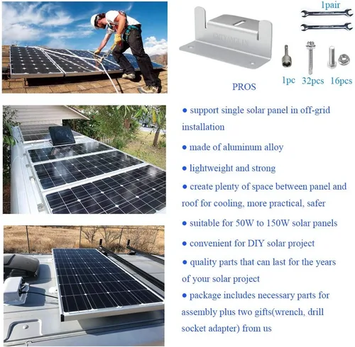 Miniatura 5 de Soportes de montaje en Z para panel solar, con tuercas y pernos, adecuados para paneles solares de 50 W a 150 W en RV, barcos, autocaravanas