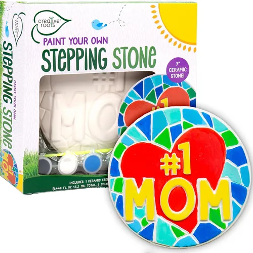 Miniatura 13 de Creative Roots Juego de piedra de escalonamiento de mosaico en forma de corazón, incluye piedra de cerámica de 7 pulgadas y 6 pinturas vibrantes