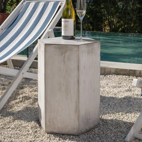 Miniatura 10 de COSIEST Mesa de Acento de Concreto, Mesa Lateral Hexagonal para Patio 14.5''Ancho x 12''Alto, Diseño Modular Mesa Terminal Interior Exterior, Gris