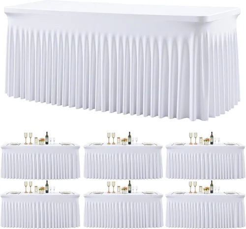 Miniatura 49 de Paquete de 2 manteles color azul bebé para mesas rectangulares de 6 pies, mantel ajustable de elastano, fundas de mesa elásticas de 6 pies, manteles