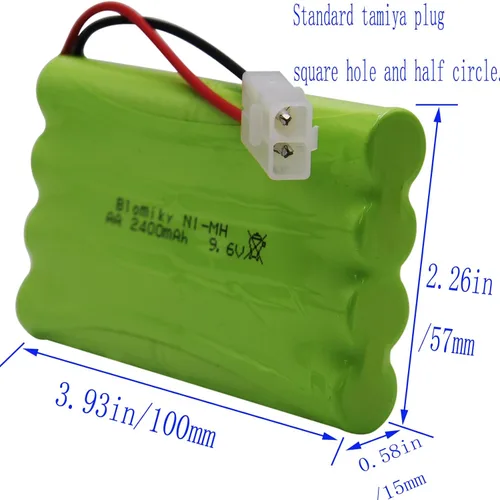 Miniatura 3 de Blomiky Paquete de 2 baterías AA recargables NiMH de 9.6 V 2000 mAh con conectores estándar Tamiya enchufe y cable USB para auto tanque RC