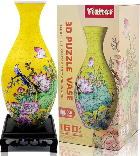 Miniatura 15 de Jarrón de rompecabezas 3D para adultos, 162 piezas de plástico curvado único, regalo de inauguración de la casa para arreglos florales y decoración