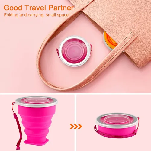Miniatura 2 de Vasos plegables para viajes – Taza plegable de silicona portátil con tapa, taza plegable reutilizable para camping, senderismo y uso diario