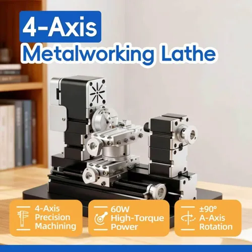 Miniatura 5 de Mini torno de metal de 60 W, 12,000 RPM, herramienta de 4 ejes para plástico acrílico de madera de metal suave, micro torno de precisión