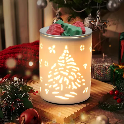 Calentador de cera de árbol de Navidad para ceras perfumadas, calentador de ceras de fusión de cerámica, quemador de aceite de fragancia para