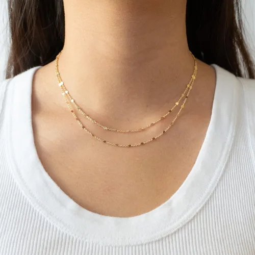 Miniatura 2 de Tewiky Collar de cadena de oro para mujer, chapado en oro de 14 quilates, collar de cadena de oro delicado, gargantilla de oro simple, collar