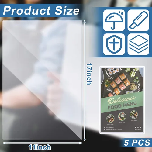 Miniatura 3 de Henoyso 5 protectores rígidos de impresión de 11 x 17 pulgadas, protectores de páginas de plástico duro resistente, soporte de menú de cristal