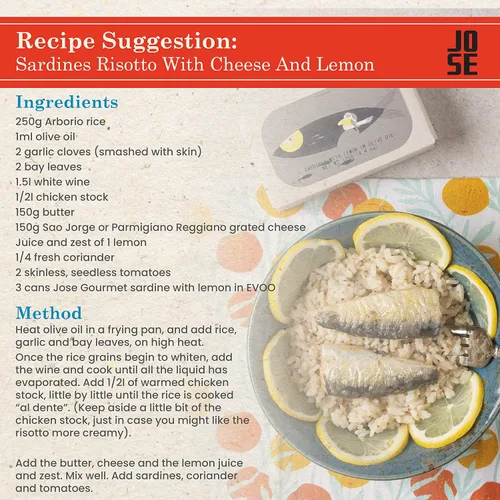 Miniatura 5 de Sardinas enlatadas con limón y aceite de oliva por Jose Gourmet, Sardinas portuguesas capturadas en la naturaleza, conservas de pescado en aceite