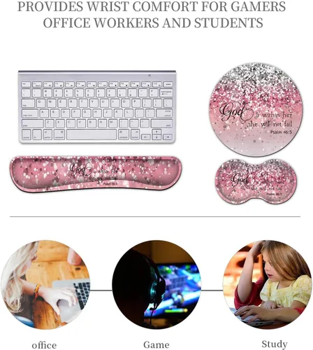Miniatura 5 de Reposamuñecas para teclado + alfombrilla para mouse + reposamuñecas para mouse + posavasos, espuma viscoelástica ergonómica, juego de 4 alfombrillas