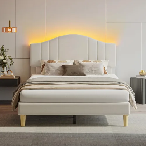 Miniatura 9 de Pinmoco Base de cama tamaño King con cabecero y estribo, cama de plataforma de metal resistente con espacio de almacenamiento debajo de la cama