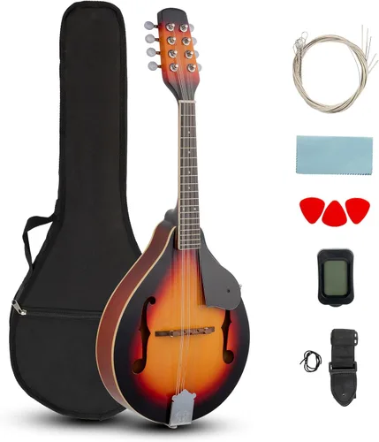 Ktaxon - Kit de mandolina estilo A, 8 cuerdas de madera de caoba acústica, mandolina musical con funda de concierto gruesa, correa para el hombro,