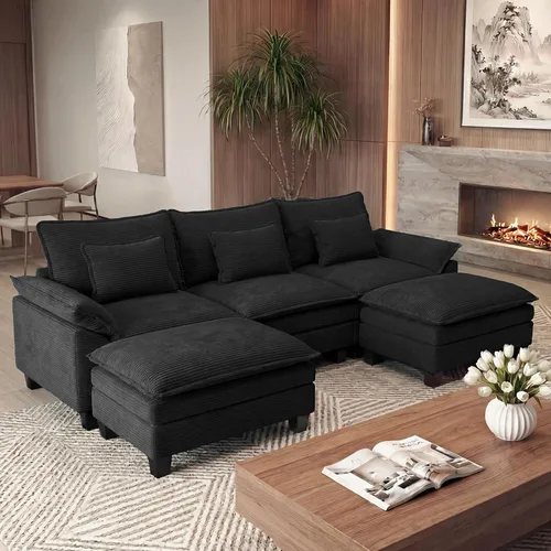 Miniatura 28 de URRED Cloud Couch Sofá Seccional Modular, Sofá Moderno en Forma de U de Asiento Profundo de 157", con 2 Otomanas y Almohadas, Sofás de Chenilla Azul