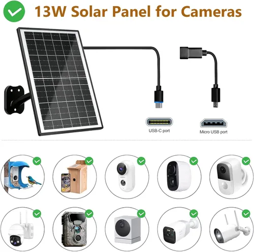 Miniatura 3 de Zivif 13W Solar Panel for Security Camera, Solar Charger with USB-C/USB & 5.5x2.1mm DC Cbale, Compatible with 5V Battery Powered Camera, 360°