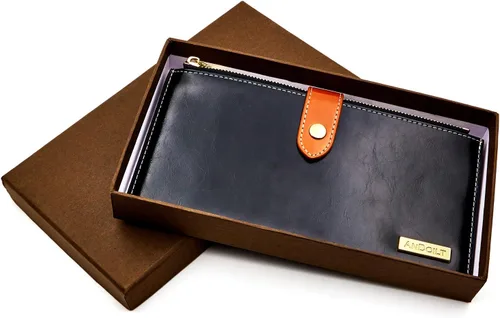 Miniatura 6 de ANDOILT - Cartera de cuero genuino para mujer con bloqueo RFID para tarjeta de crédito con cremallera